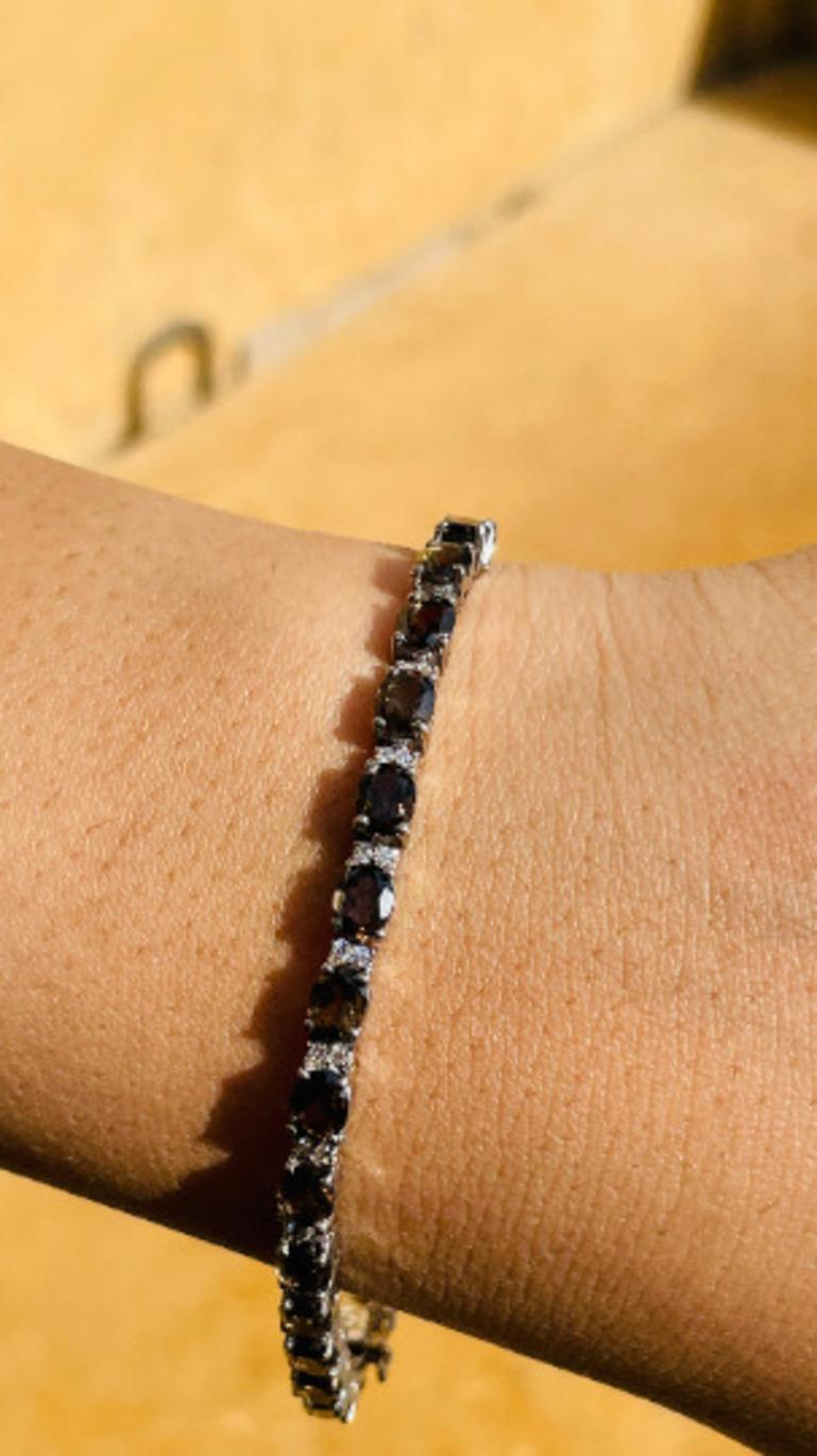 Women's Modern Smoky Topaz and Diamond Tennis Bracelet in 925 Sterling Silver for Women For Sale