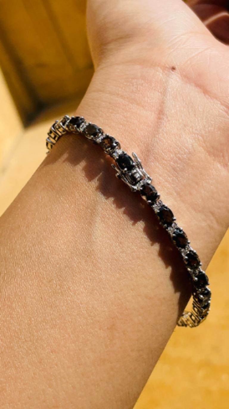 Modern Smoky Topaz and Diamond Tennis Bracelet in 925 Sterling Silver for Women For Sale 1