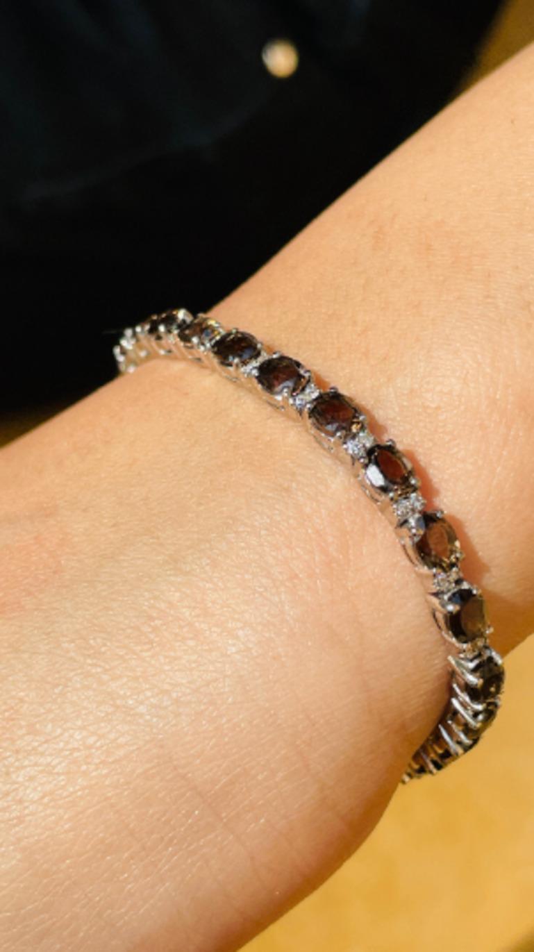 Modern Smoky Topaz and Diamond Tennis Bracelet in 925 Sterling Silver for Women For Sale 3