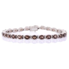 Modern Smoky Topaz and Diamond Tennis Bracelet in 925 Sterling Silver for Women