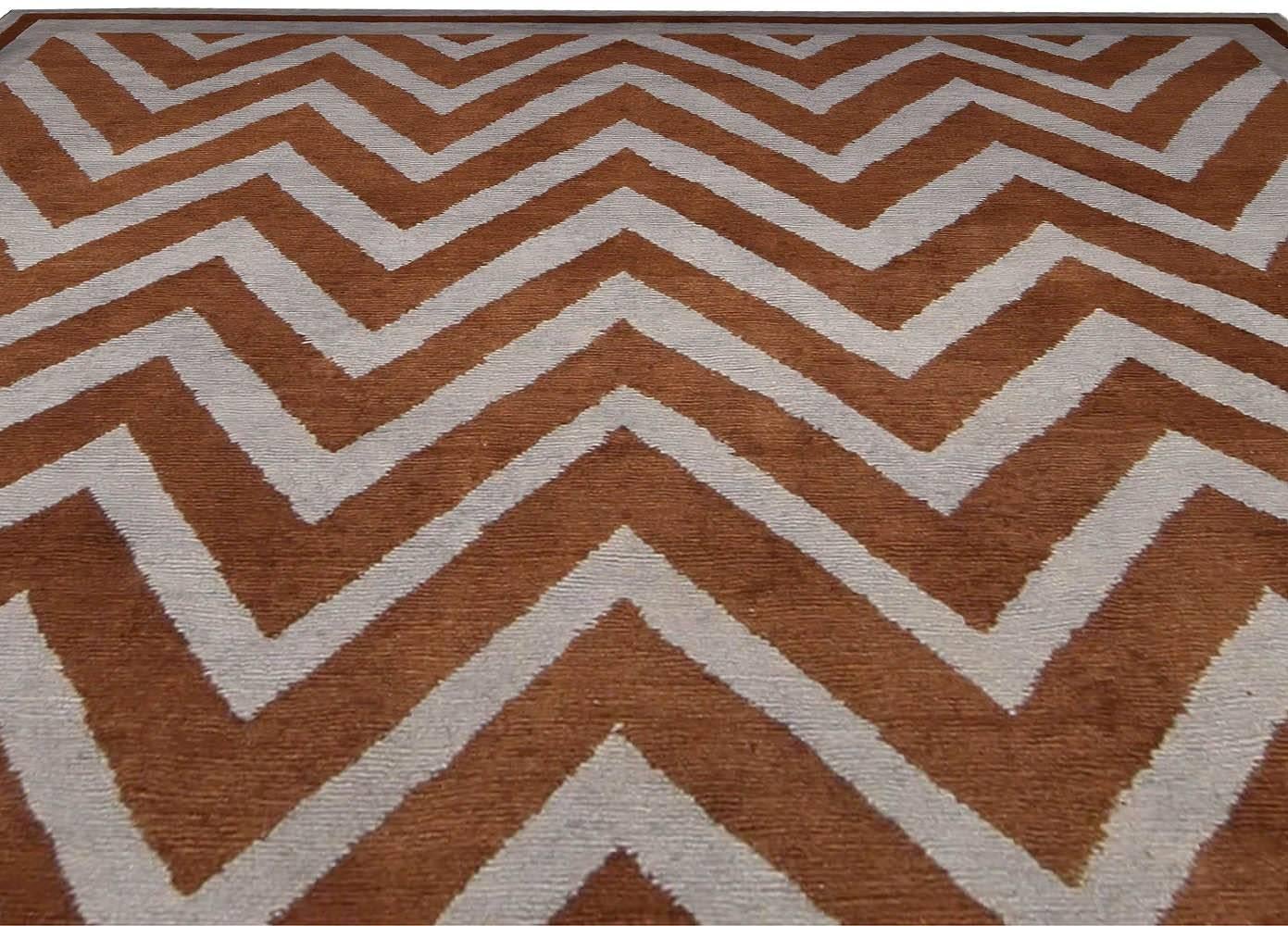 Indian Modern SN1 Zig-Zag Rug in Gray and Brown by Doris Leslie Blau For Sale
