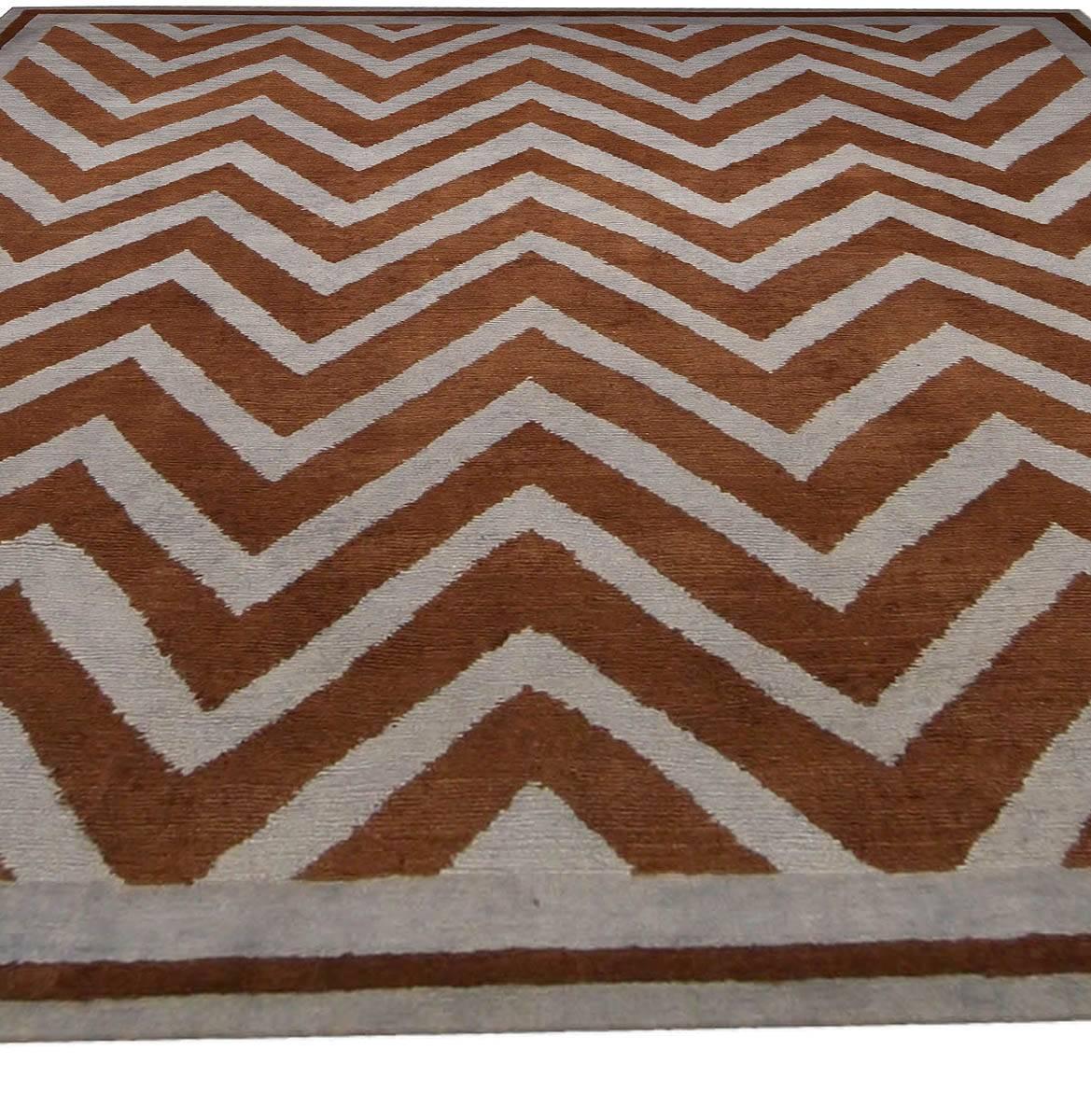 Hand-Knotted Modern SN1 Zig-Zag Rug in Gray and Brown by Doris Leslie Blau For Sale