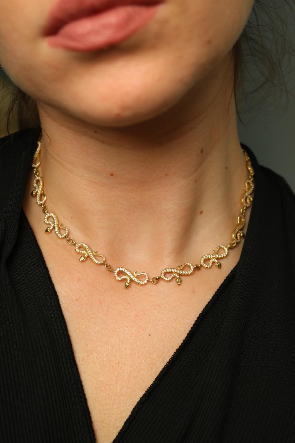 Collier à maillons serpent en or jaune 18K ~4.5ctw Diamonds 16