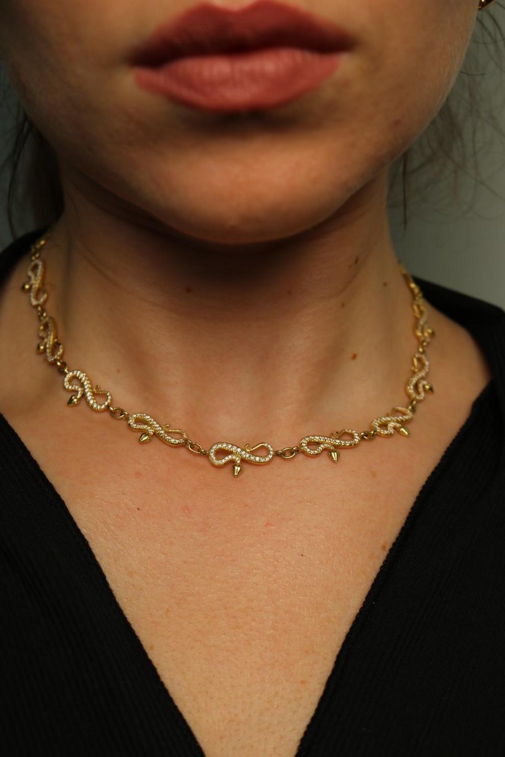 Collier à maillons serpent en or jaune 18K ~4.5ctw Diamonds 16