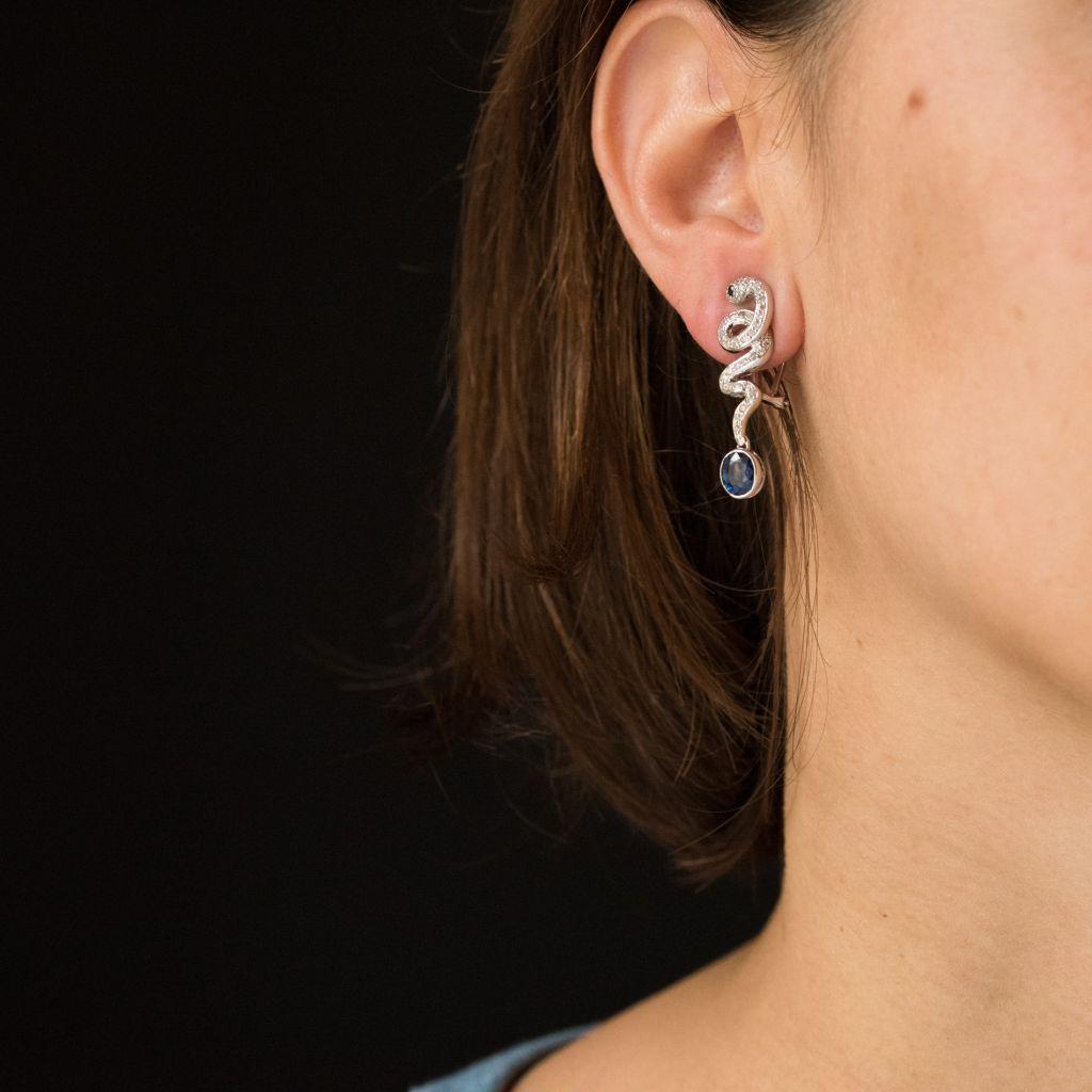 Women's Modern Snake Sapphire and Diamond Earrings