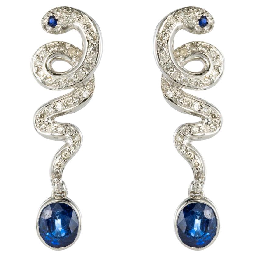 Modern Snake Sapphire and Diamond Earrings
