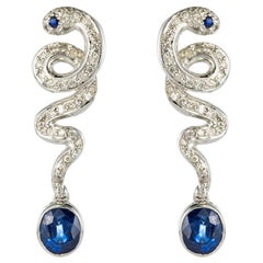 Modern Snake Sapphire and Diamond Earrings