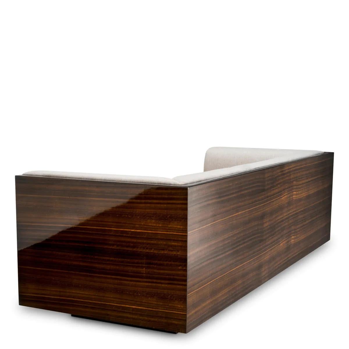 French Modern Sofa, Glossy Eucalyptus Veneer, Natural Loki. For Sale