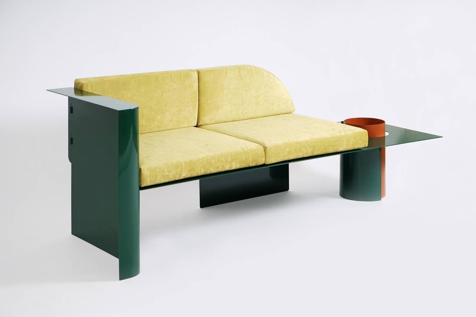 European Modern Sofa in Powder-Coated Steel with Planter Side Table 