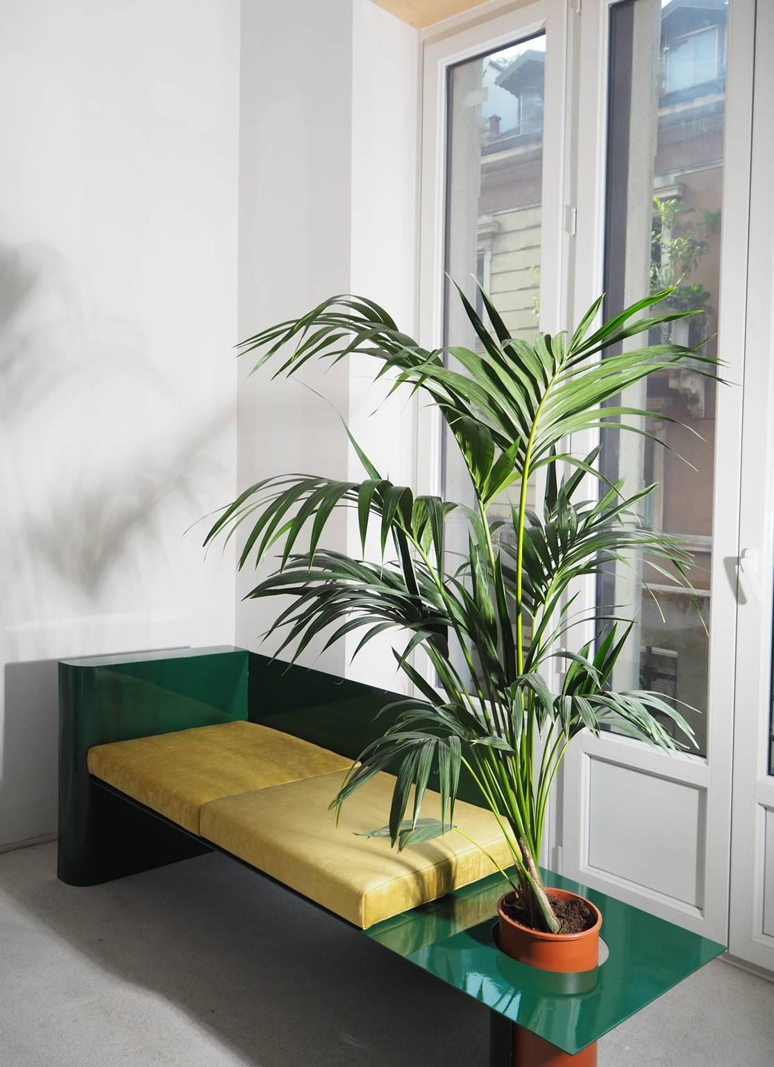 Modern Sofa in Powder-Coated Steel with Planter Side Table 