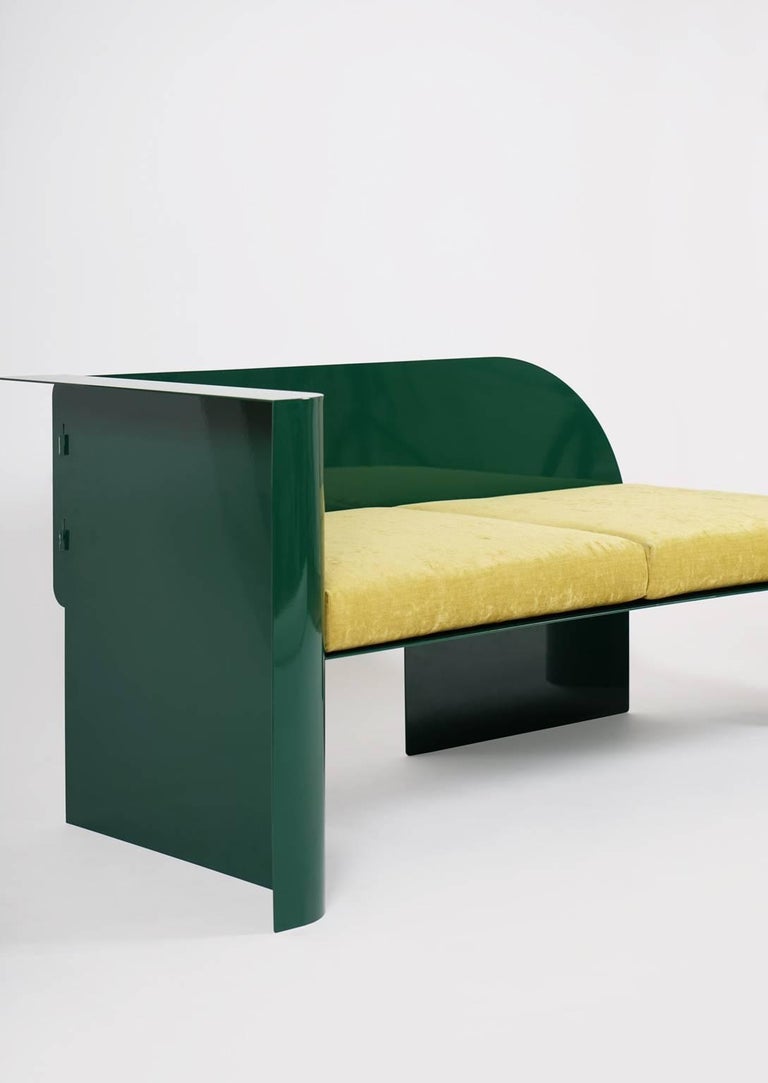 Modern Sofa in Powder-Coated Steel with Planter Side Table 