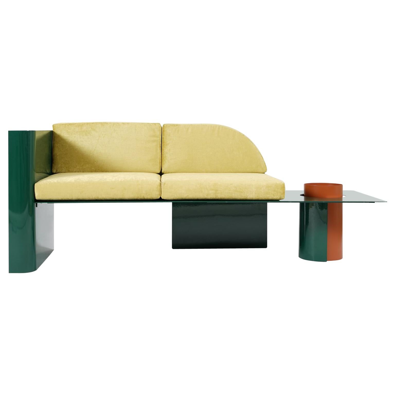 Modern Sofa in Powder-Coated Steel with Planter Side Table "Disused Collection" For Sale