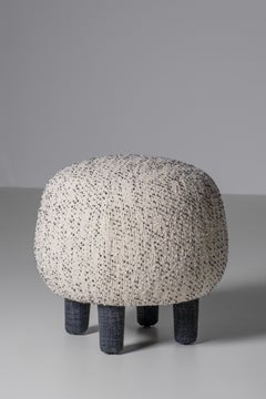 Modern Soft Blue-toned Cotton and Linen Pouf Ottoman, Handmade by Greenapple