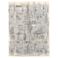 Alfombra Geométrica Moderna de Lana y Seda Verde Suave Azul 8'10''x12'