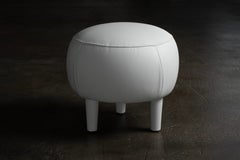 Modern Soft Light Grey Italian Leather Pouf Ottoman, Handmade by Greenapple