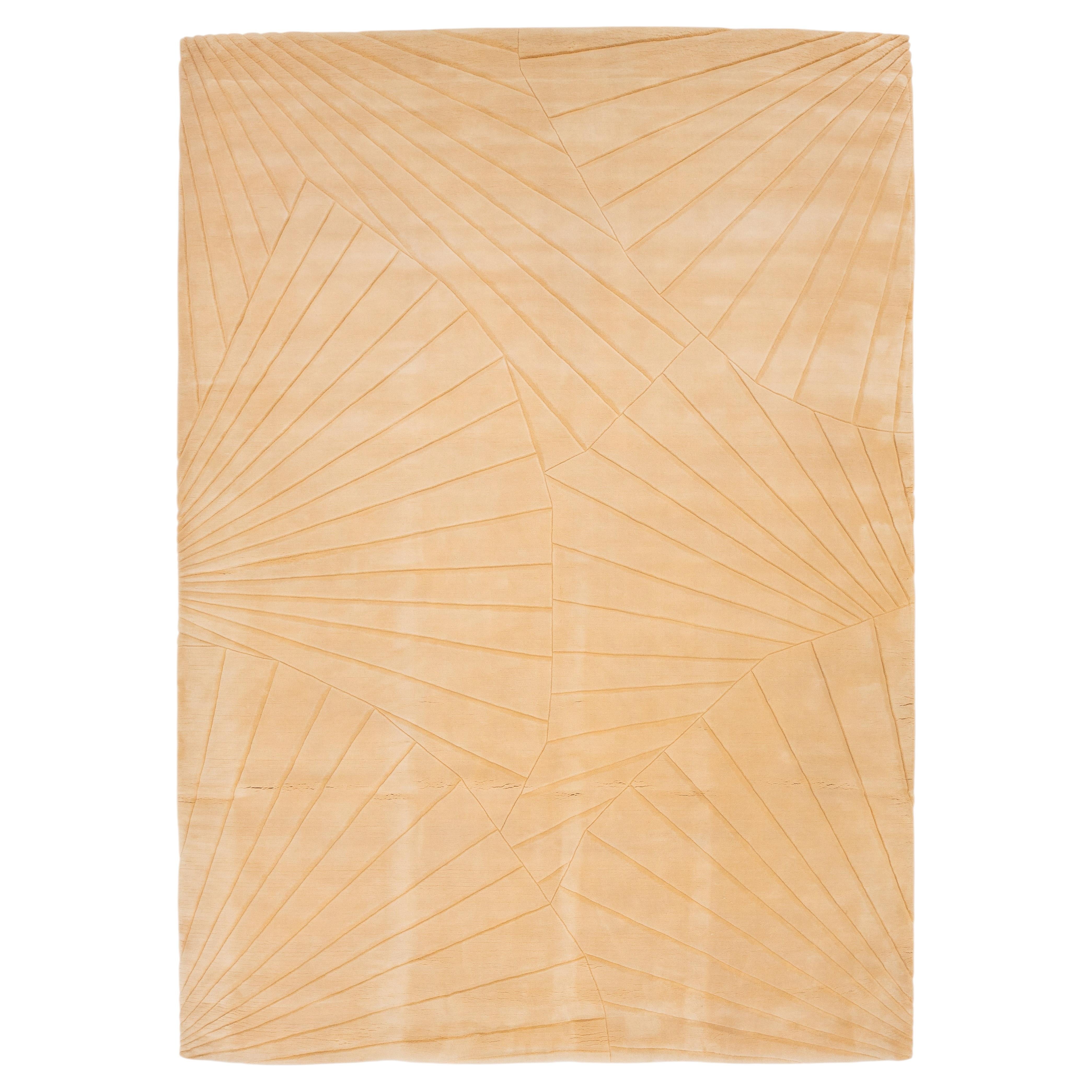 Modern Soft Orange Geometric Wool Rug, Hand-Loomed Textured 10x14
