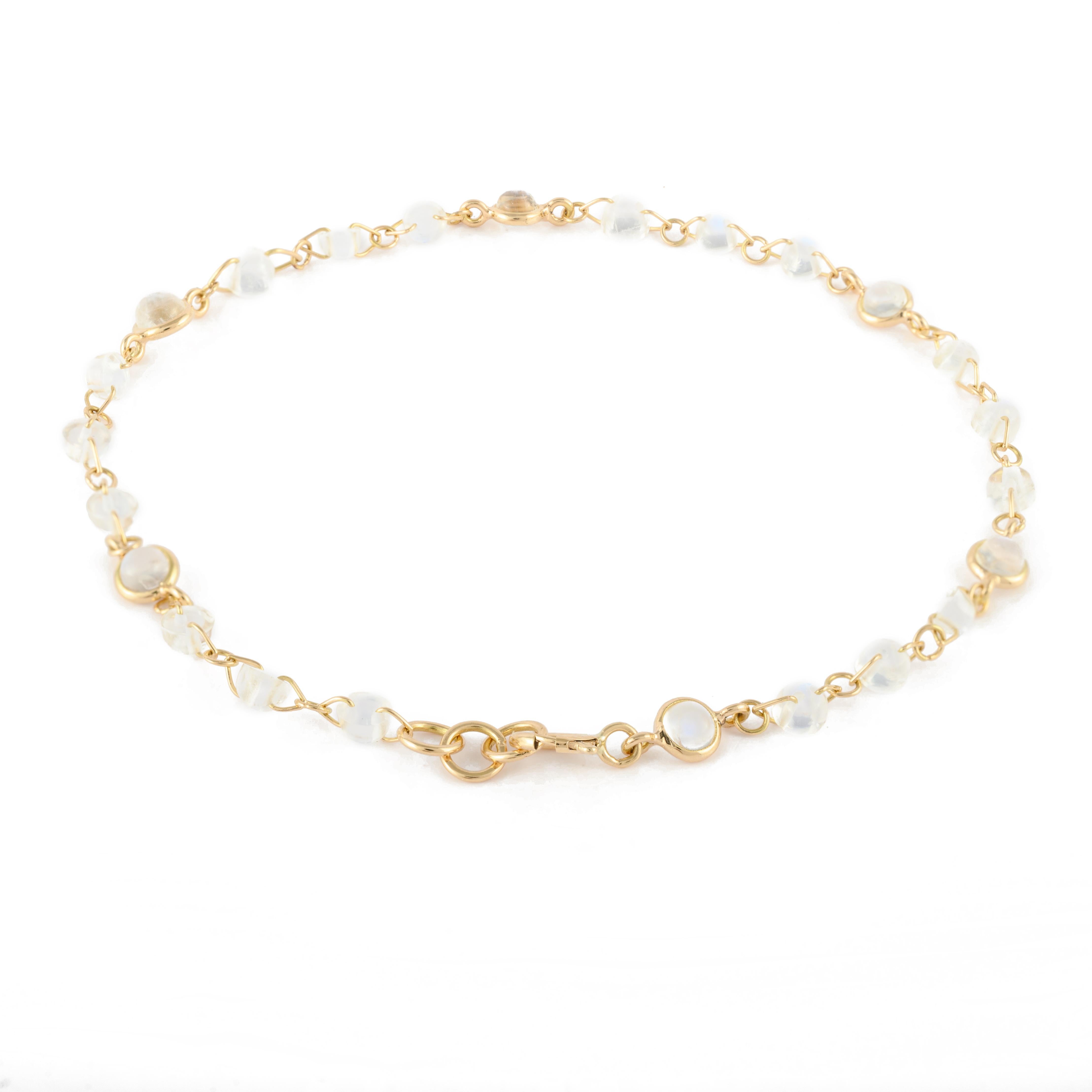 Solid 18k Yellow Gold 6.29 Carat Rainbow Moonstone Chain Bracelet For Sale 1
