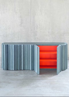 Modern Solid Ash Wood Sculptural Commode "YKB", Moss Green, by Jiří Krejčiřík