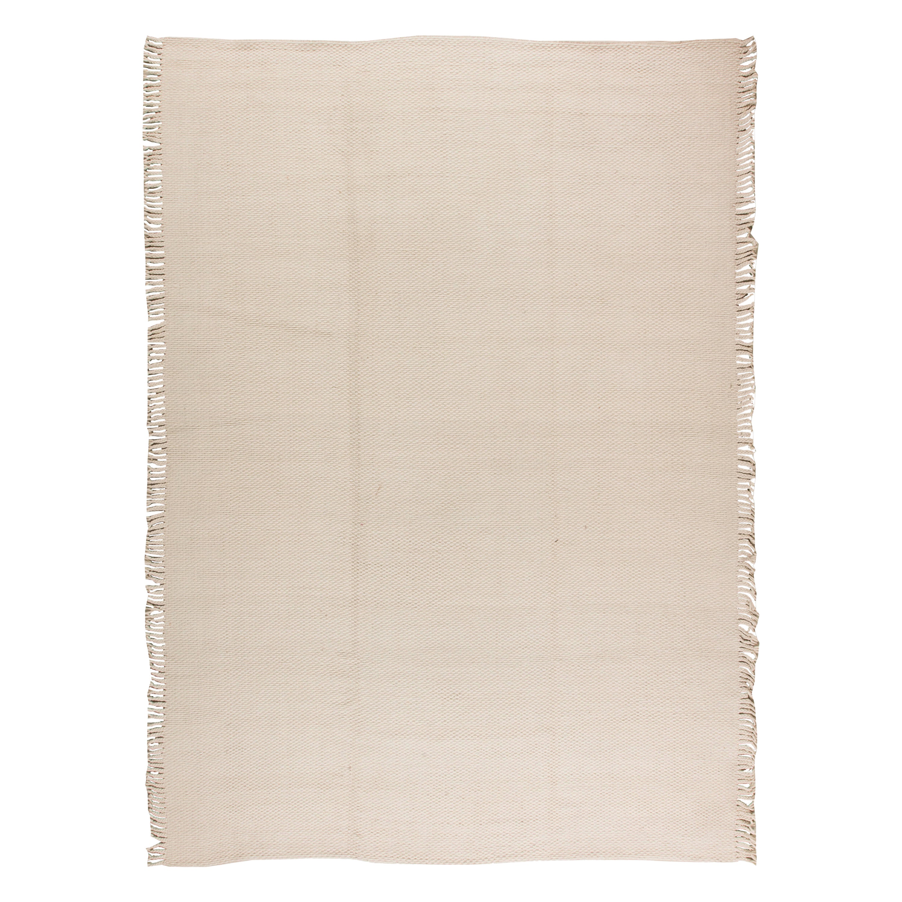 Modern Solid Beige Flat-Weave Wool Rug by Doris Leslie Blau