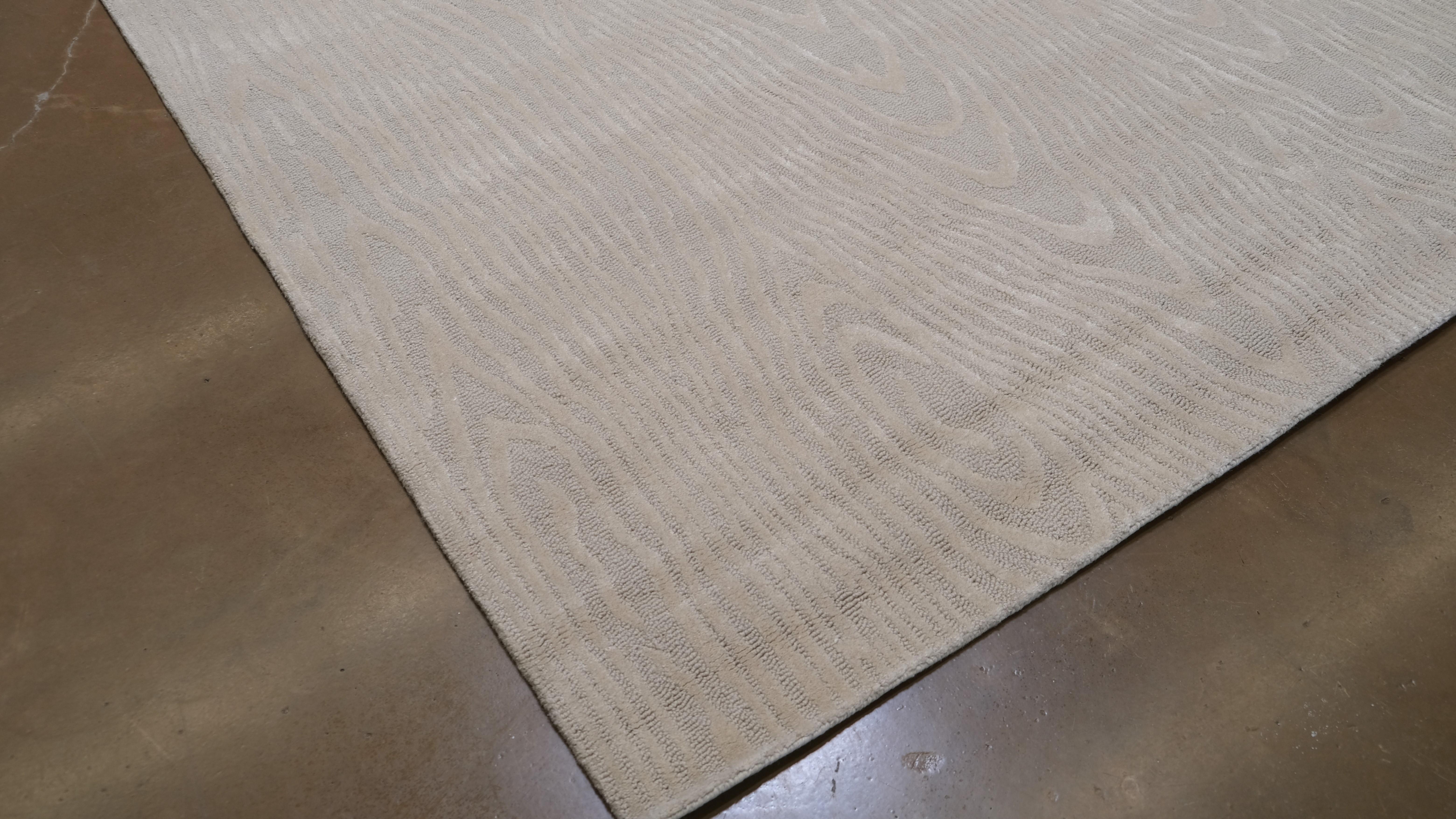 Moderner handgefertigter Wollteppich in massivem Beige, 9'x12' im Angebot 4
