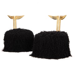 Modern Solid Brass Black Wool Upholstered Luxury Dining Chair Pair Egg Designs