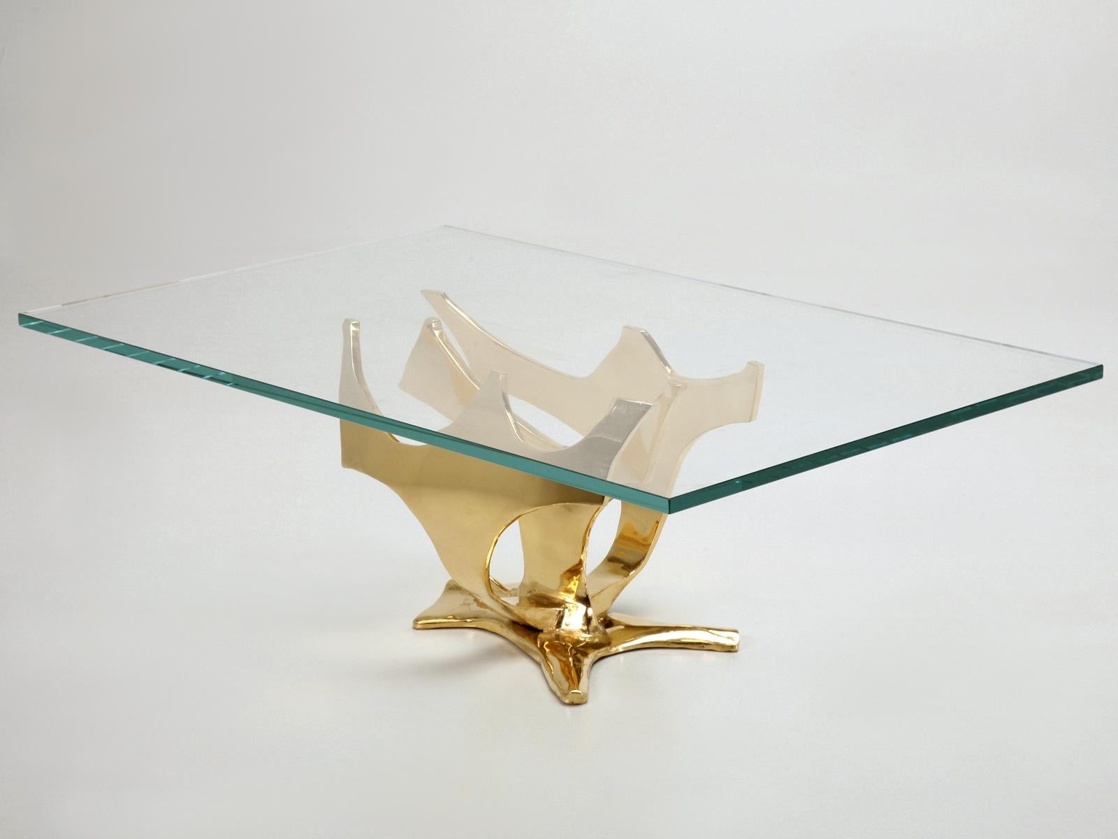 Contemporary Modern Solid Bronze Gold-Plated Coffee Table Base by Old Plank For Sale