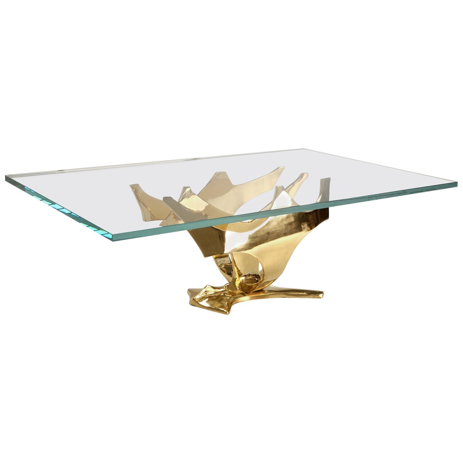 Base de table basse moderne en bronze massif plaqué or par Old Plank