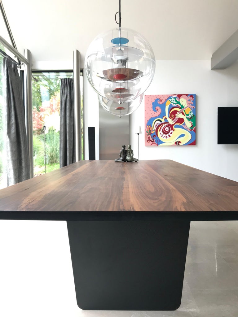 Modern Carbon Claro Table with Walnut Top and thin Carbon Fiber Legs by Tokio. For Sale at