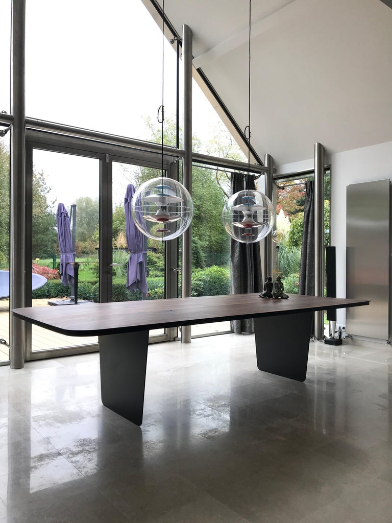 Modern Carbon Claro Table with Walnut Top and thin Carbon Fiber Legs by Tokio. For Sale at