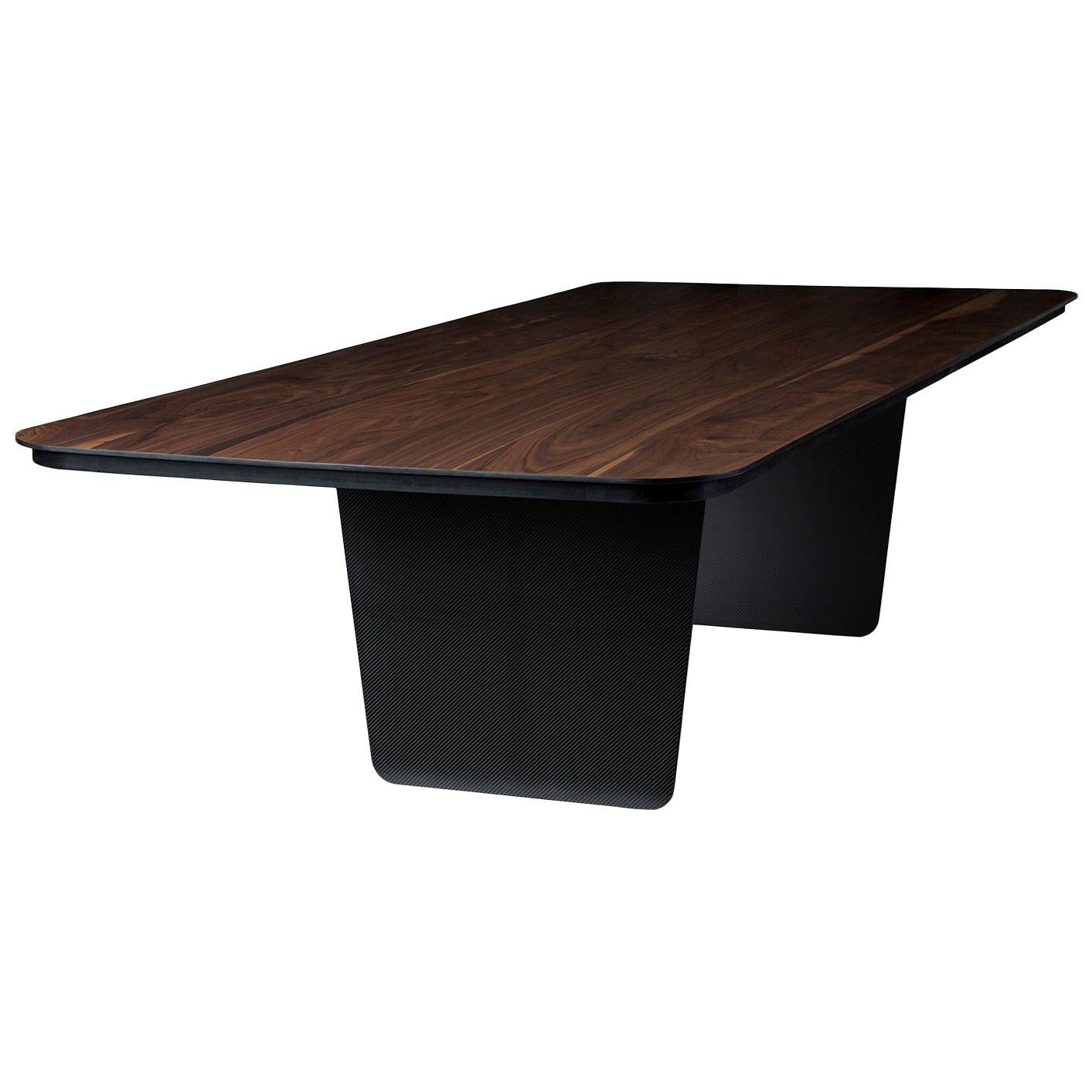 Modern Carbon Claro Table with Walnut Top and thin Carbon Fiber Legs by Tokio. For Sale