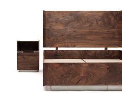 Modern Solid Claro Walnut and Stainless Steel King Sized Shear Bed