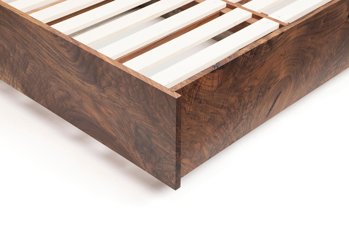 American Modern Solid Claro Walnut and Stainless Steel King Sized Shear Bed For Sale