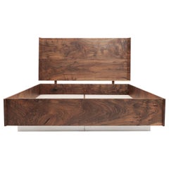 Modern Solid Claro Walnut and Stainless Steel King Sized Shear Bed