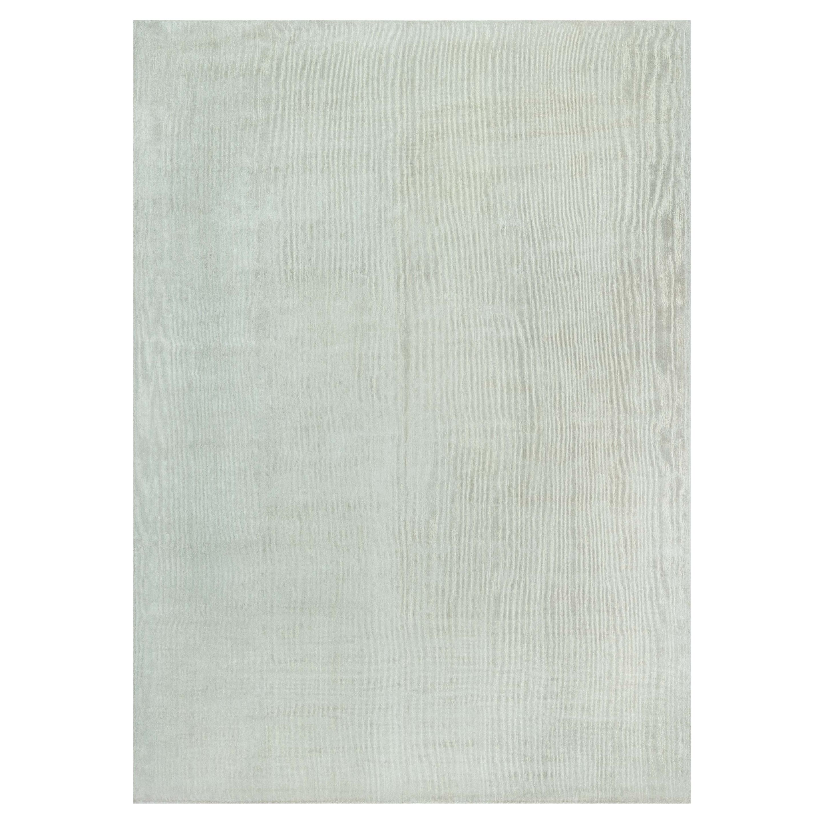 Modern Solid Light Gray Handmade Silk Rug "Line Grip" by Doris Leslie Blau