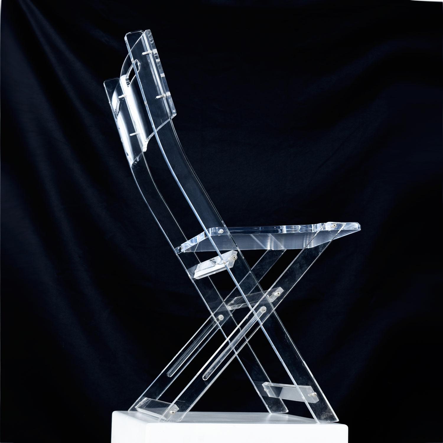 American Modern Solid Lucite Acrylic Folding Dining Chair Set, circa 1980s