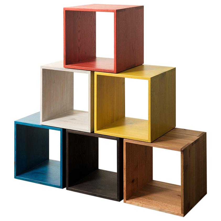 Modular Modern Solid Oakwood Cocktail Cubes with Bronze Details (price per unit) For Sale