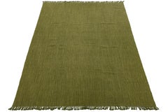 Modern Solid Olive Green Kilim Area Rug – Handmade Flatweave Wool 10x16