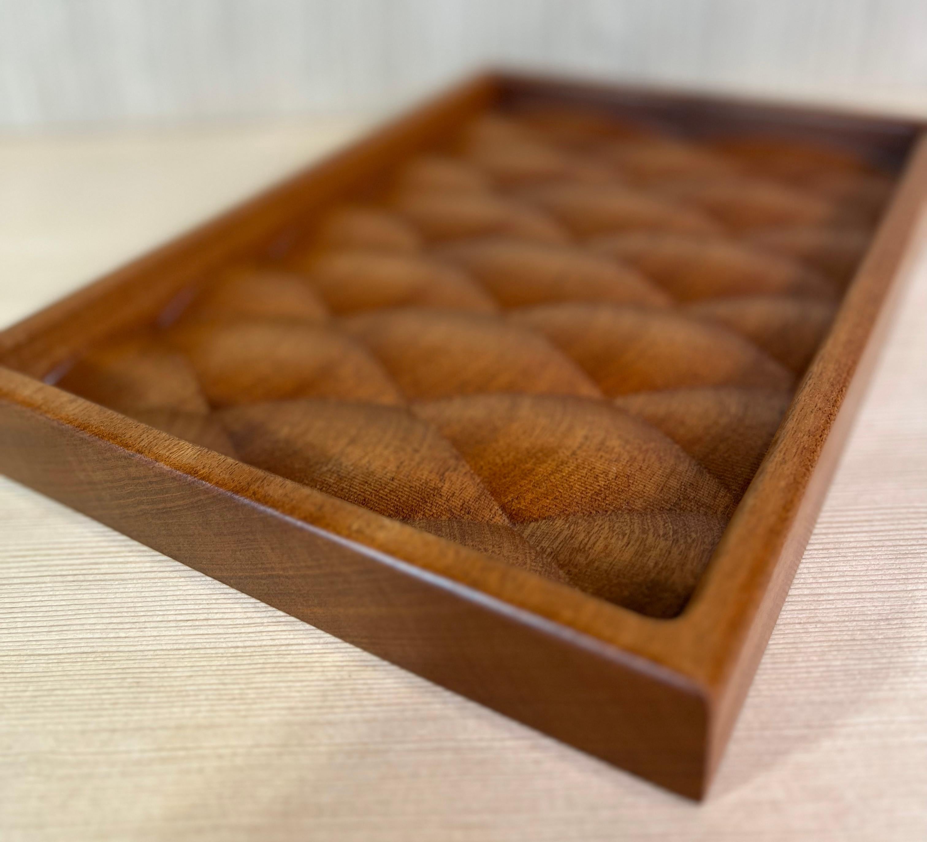 Carved Modern Solid Sapele wood Vide-Poche in stock For Sale