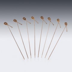 Modern Solid Silver Set Of 8 Tennis Themed Cocktail Picks, London c.2003