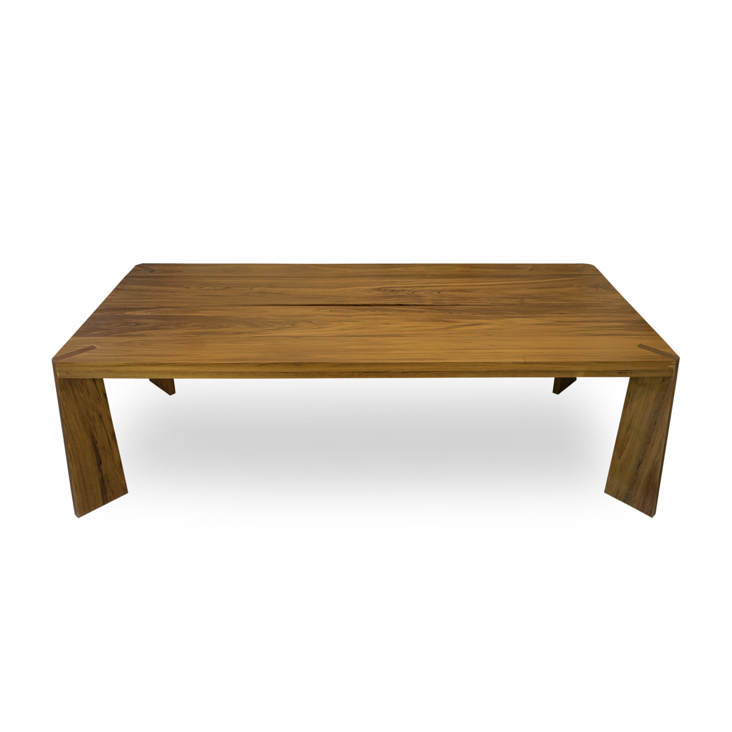 American Modern Solid Teak Dining Table w/ Live Edge Feature For Sale