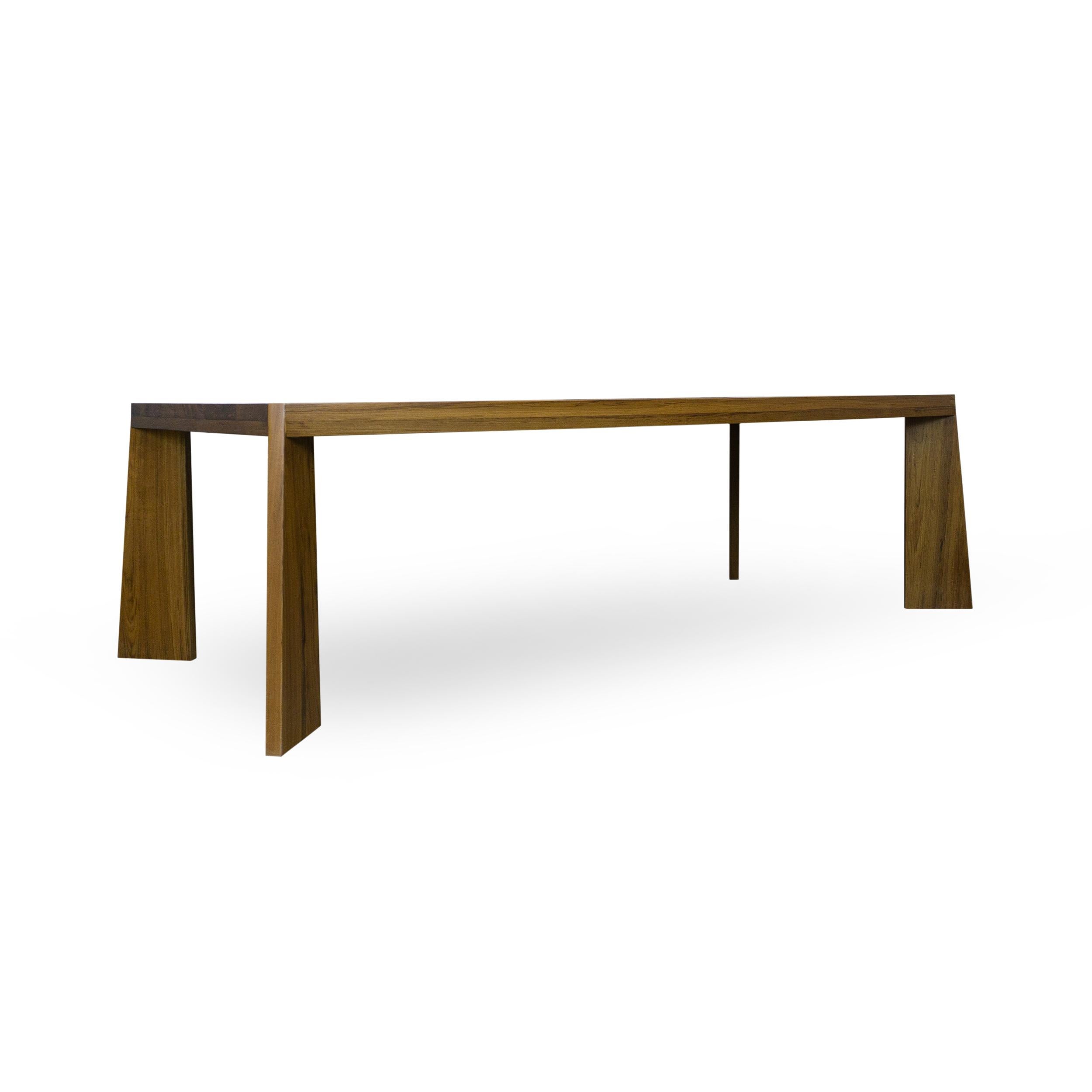 Stained Modern Solid Teak Dining Table w/ Live Edge Feature For Sale