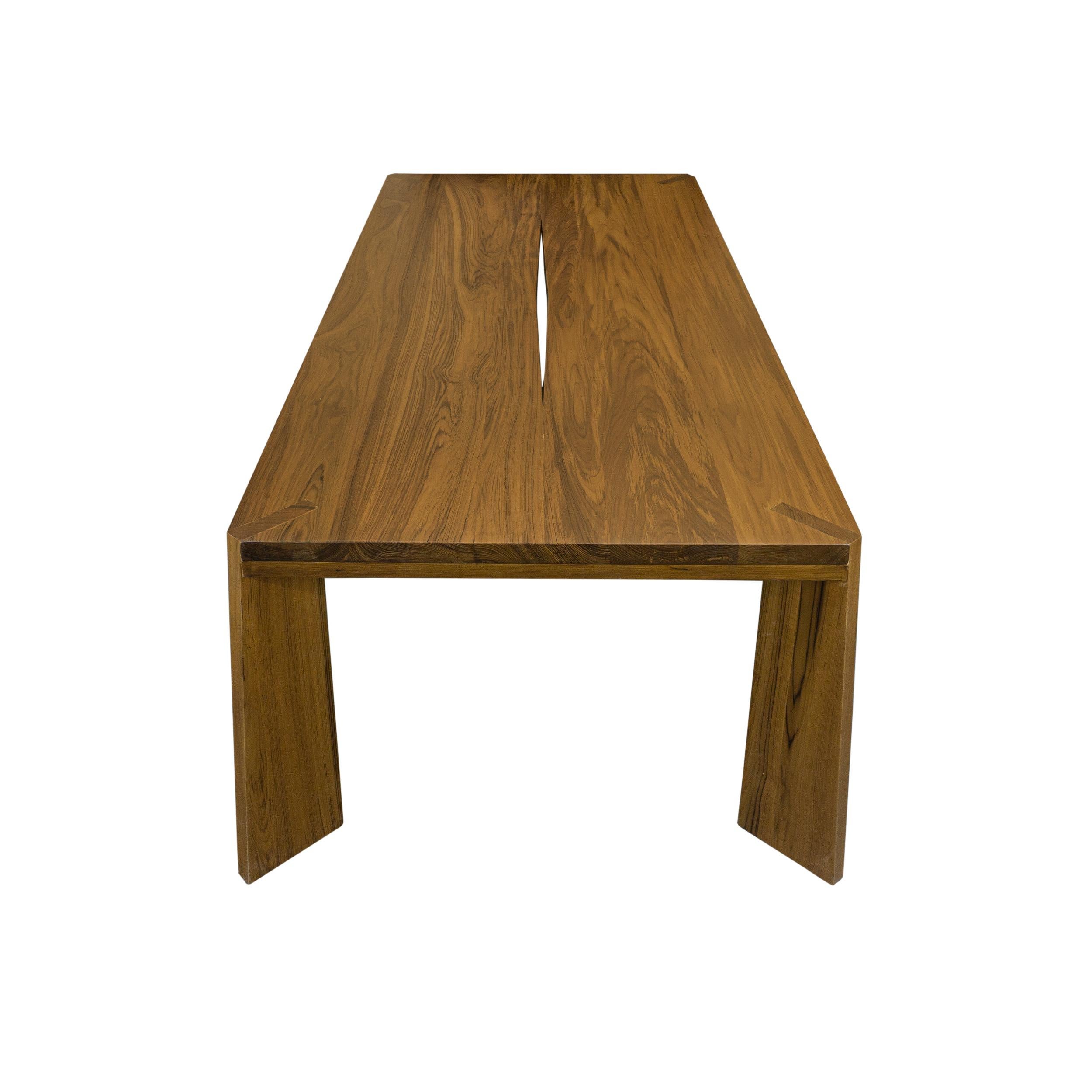 Modern Solid Teak Dining Table w/ Live Edge Feature For Sale 2