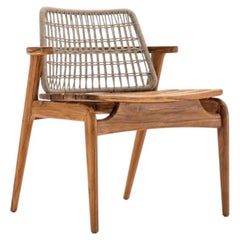 Modern Solid Teak Outdoor Dining Chair with Taupe Rope - Nowe