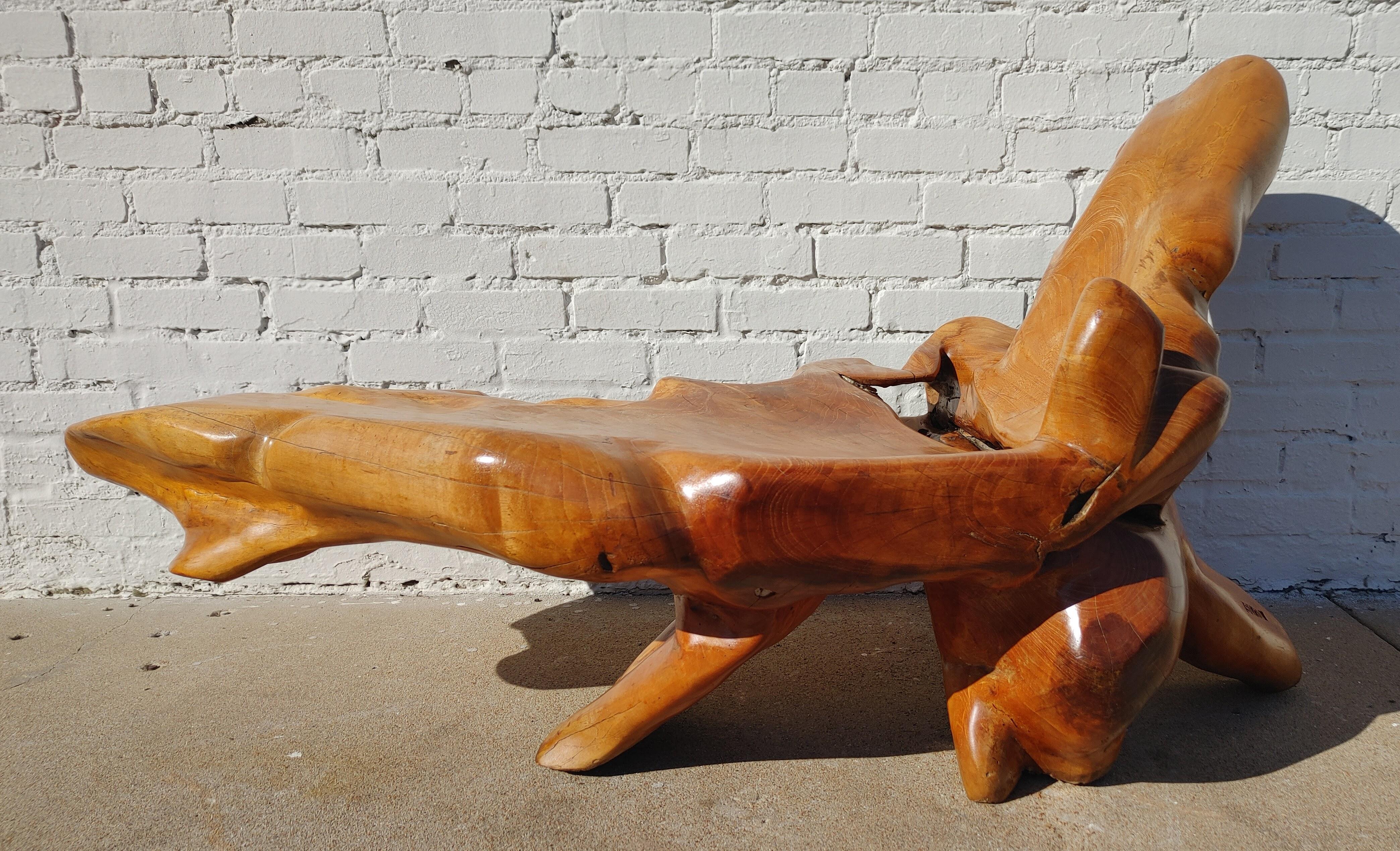 Modern Solid Teak Root Table/Bench For Sale 2