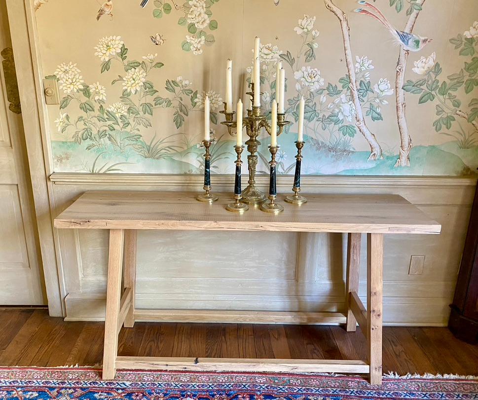 Hand-Carved Modern Solid White Oak Console Table by Fortunata Design For Sale
