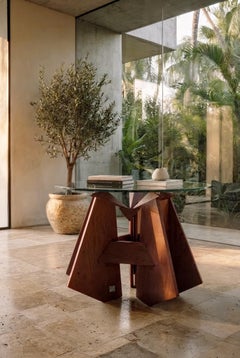 Valentina Sculptural Foyer Center Table in Solid wood and Glass by Pierre Sarkis