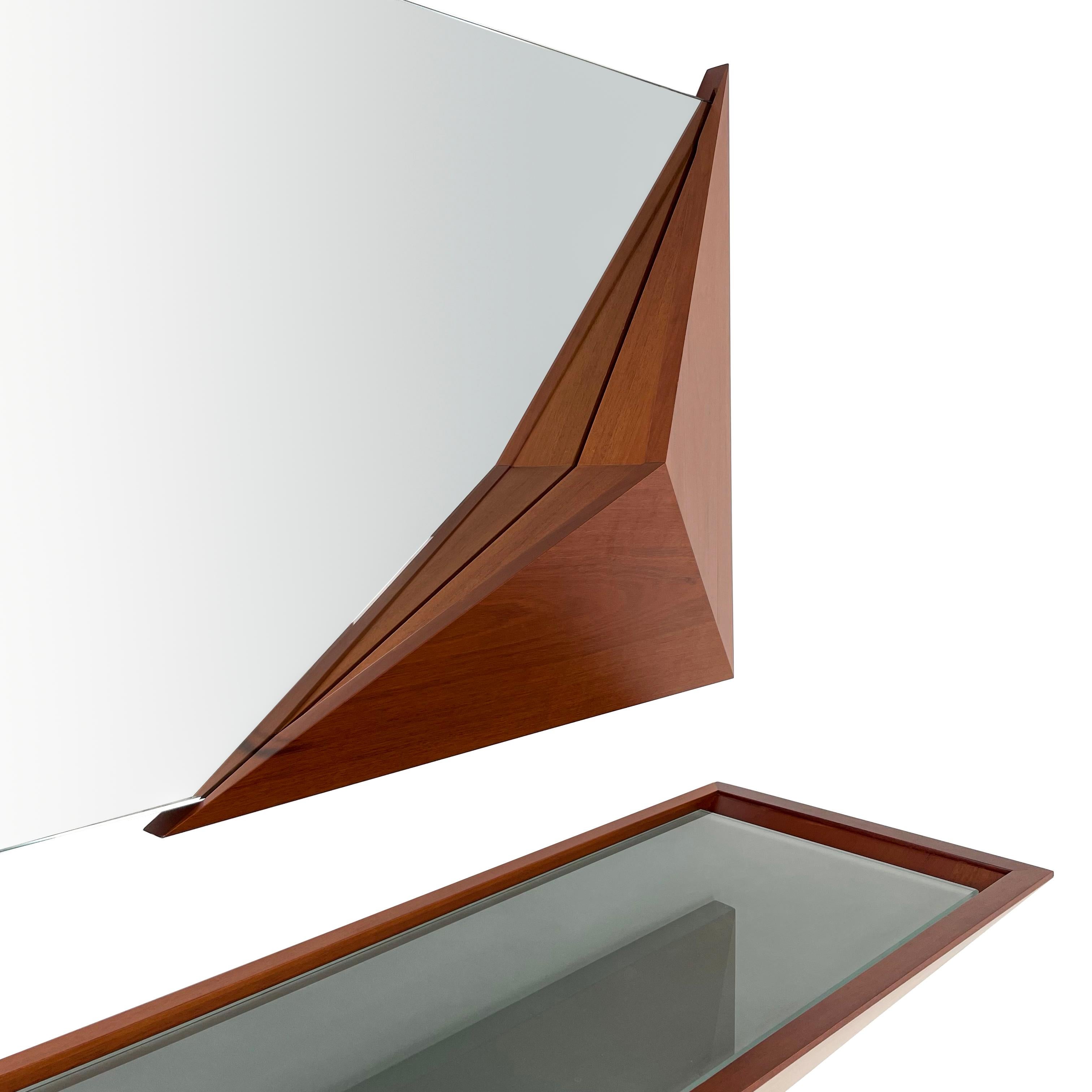 Guatemalan Modern Solid Wood and Glass Entry Mirror Console by Pierre Sarkis