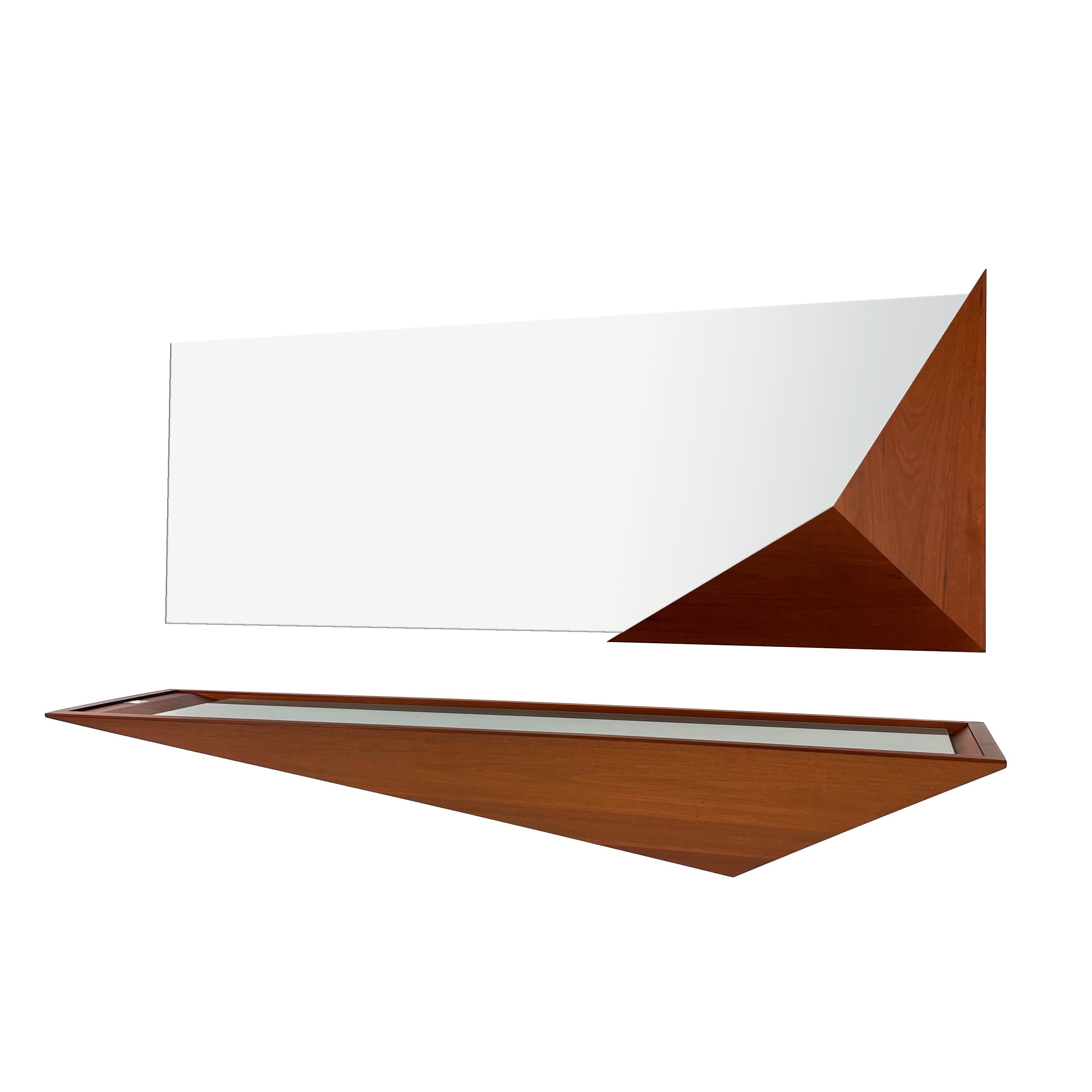 Hand-Crafted Modern Solid Wood and Glass Entry Mirror Console by Pierre Sarkis
