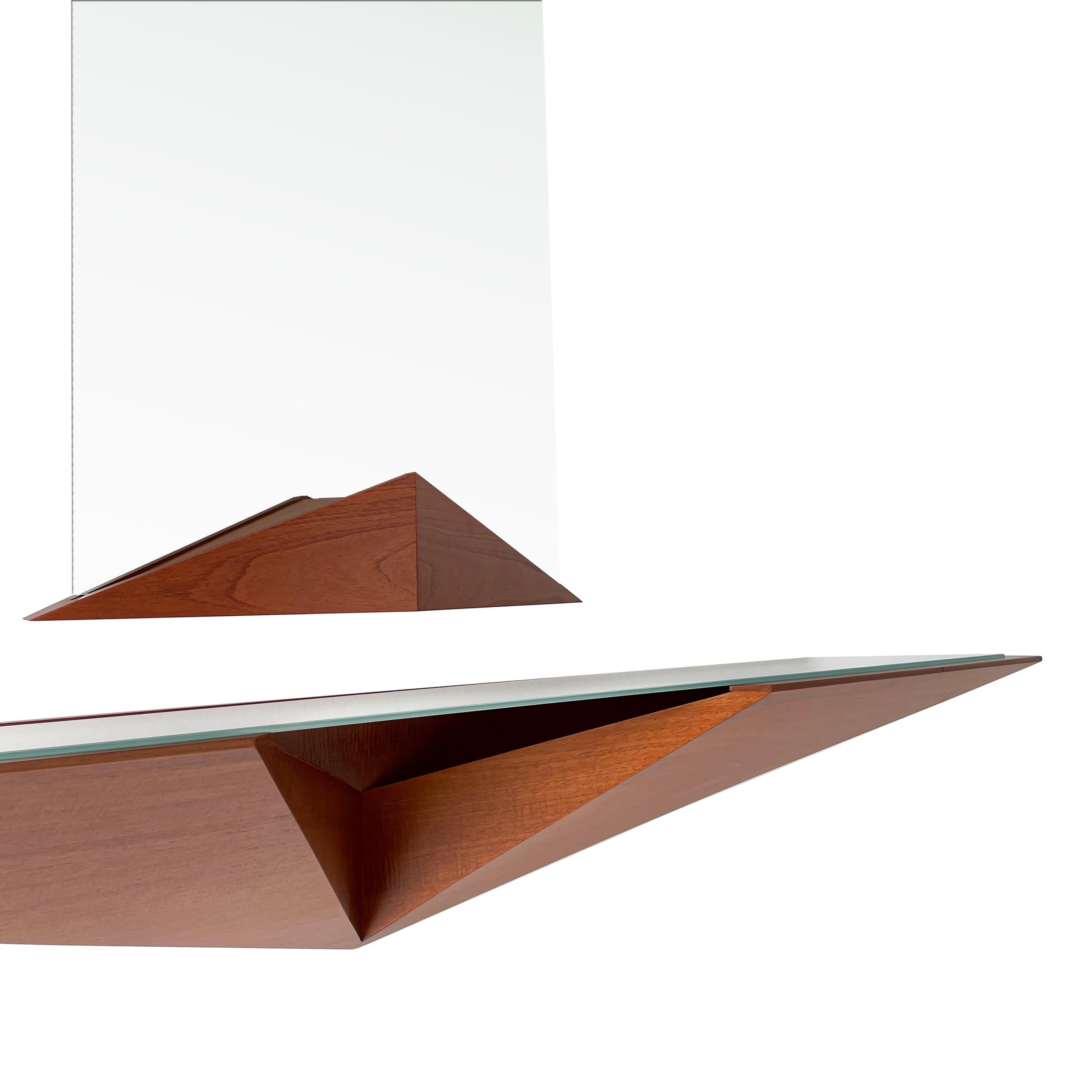 Hand-Crafted Modern Solid Wood and Glass Entry Mirror Console by Pierre Sarkis For Sale