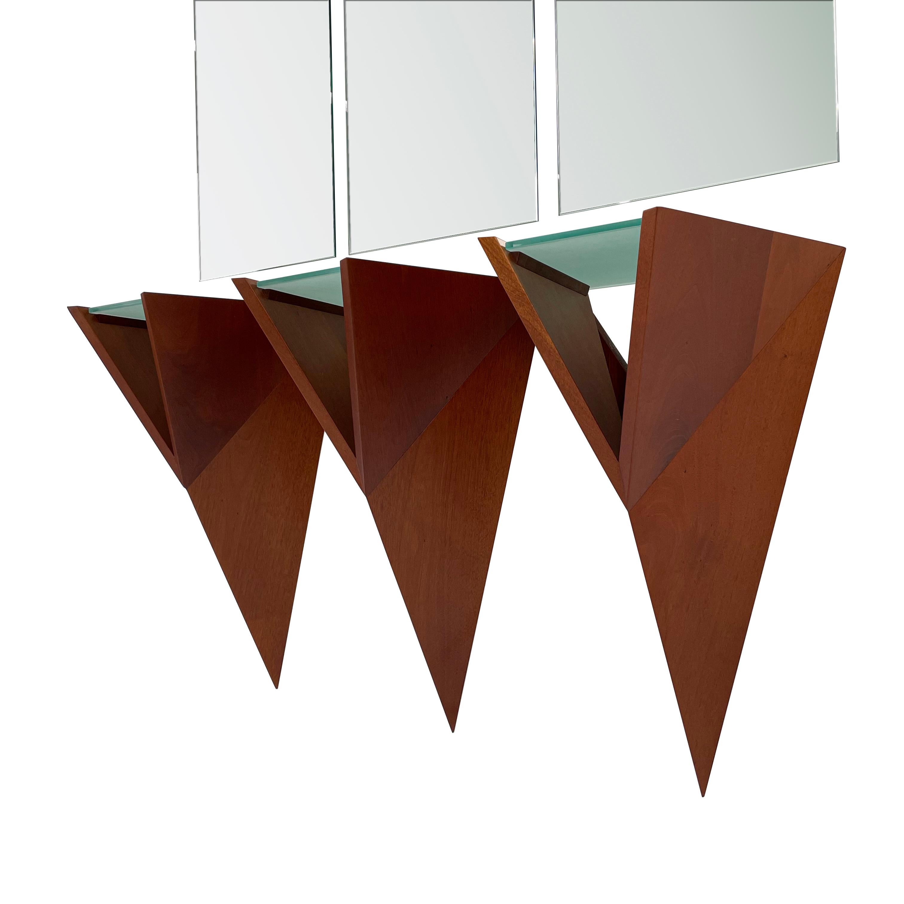 Woodwork Modern Solid Wood and Glass Entry Mirror Console by Pierre Sarkis For Sale